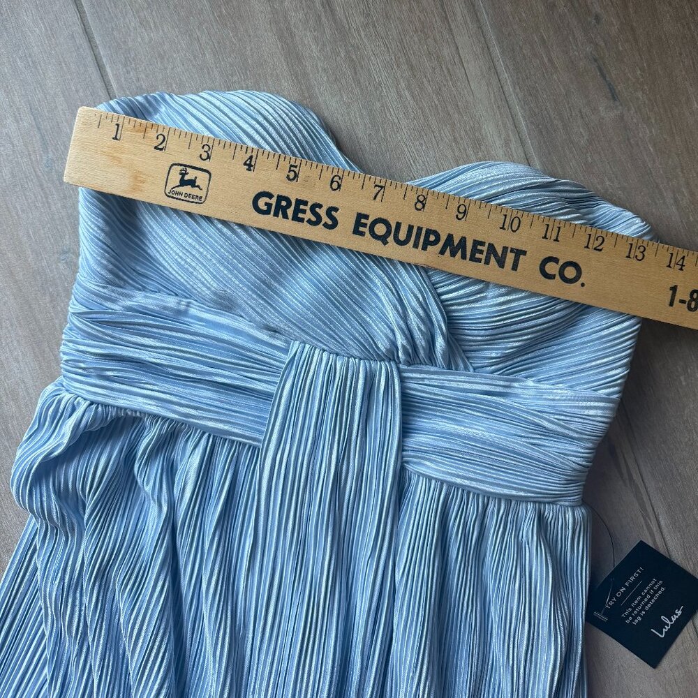 NWT Lulus Light Blue Satin Strapless Maxi Dress - Size Small - Picture 7 of 12